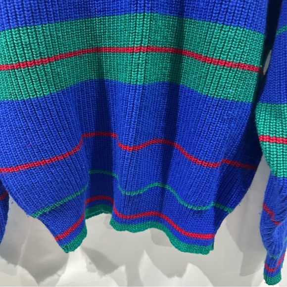 Vintage Ribbed Knit Sweater Blue Green Red Striped Crewneck 90s Y2K - Picture 7 of 9